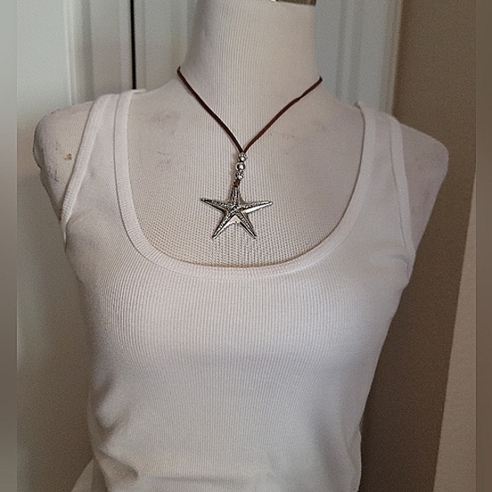 Starfish Silver Necklace on Leather Cord NEW